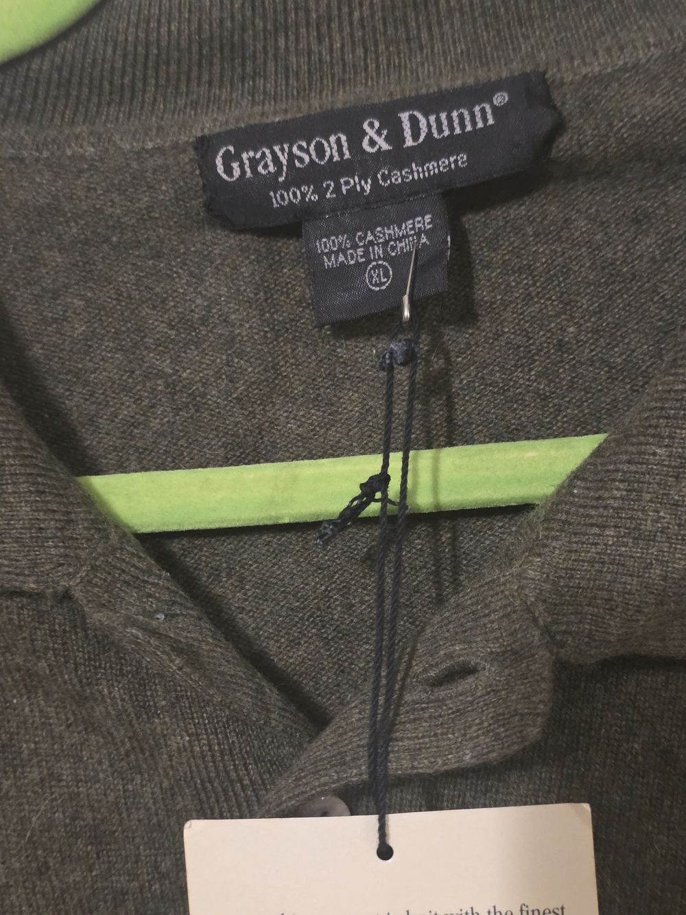 Men's Olive Green Collared Sweater 100% 2 Ply Cashmere - Picture 3 of 4